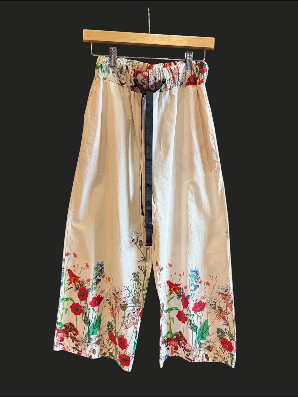 ANGELA MARA Wide Leg Pull on Floral Cotton Pants Italy S